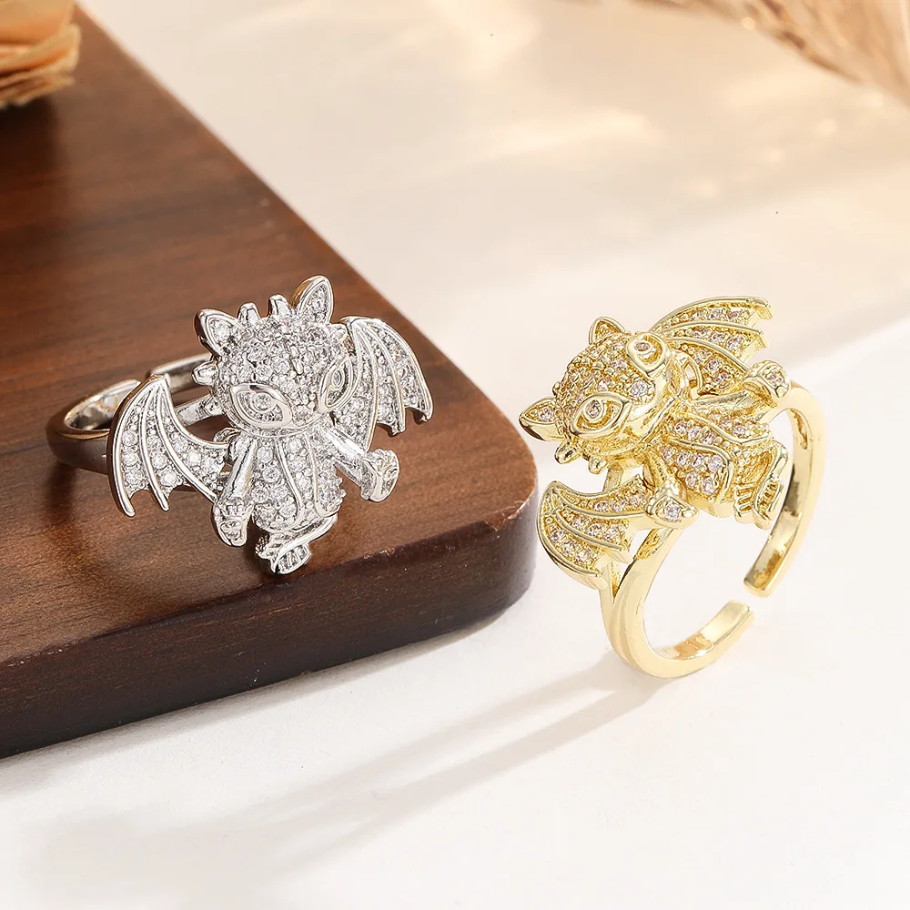 2026 New European and American Cartoon Little Flying Dragon Zircon Ring with Dual Tone Opening Adjustable Personalized Accessory