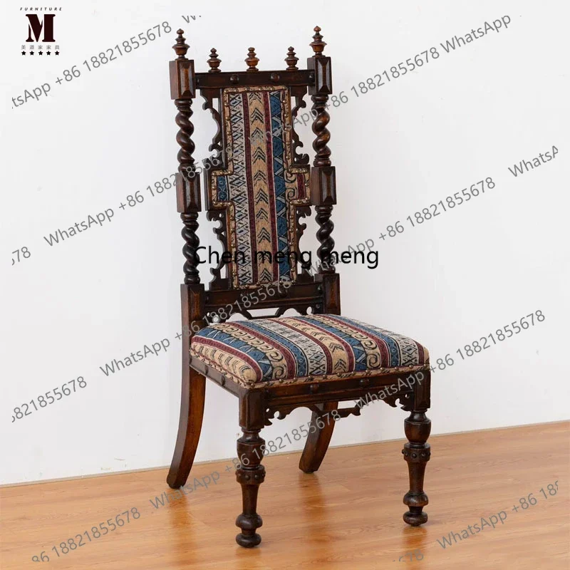 

American retro solid wood carving flower dining chair French creative book chair fabric leisure chair customization