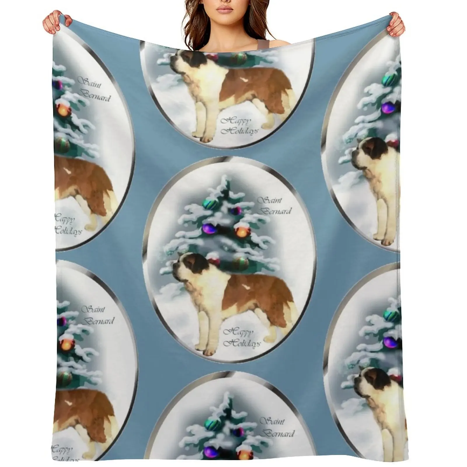 Saint Bernard Christmas Gifts Throw Blanket bed plaid Flannels Single Soft Big Blankets