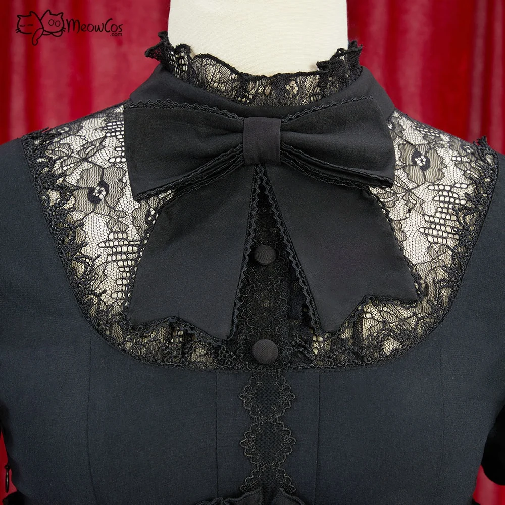 US Stock MEOWCOS Victorian Gothic Halloween Black Dress Vintage Court Style Multi Layered Dress with Corset Cosplay Costume view 4