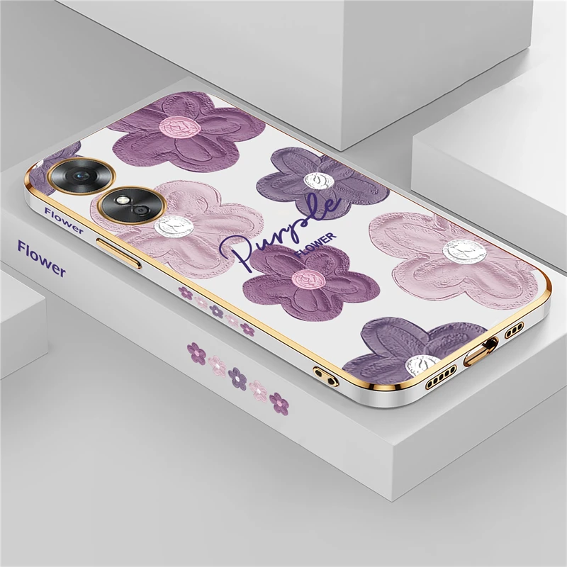 Flower Phone Case For OPPO A17 A15 A16 A31 A53 A54 A55 A57 A76 A92S A93 A94 A74 A5 A9 ShockProof Side Pattern Silicon Soft Cover