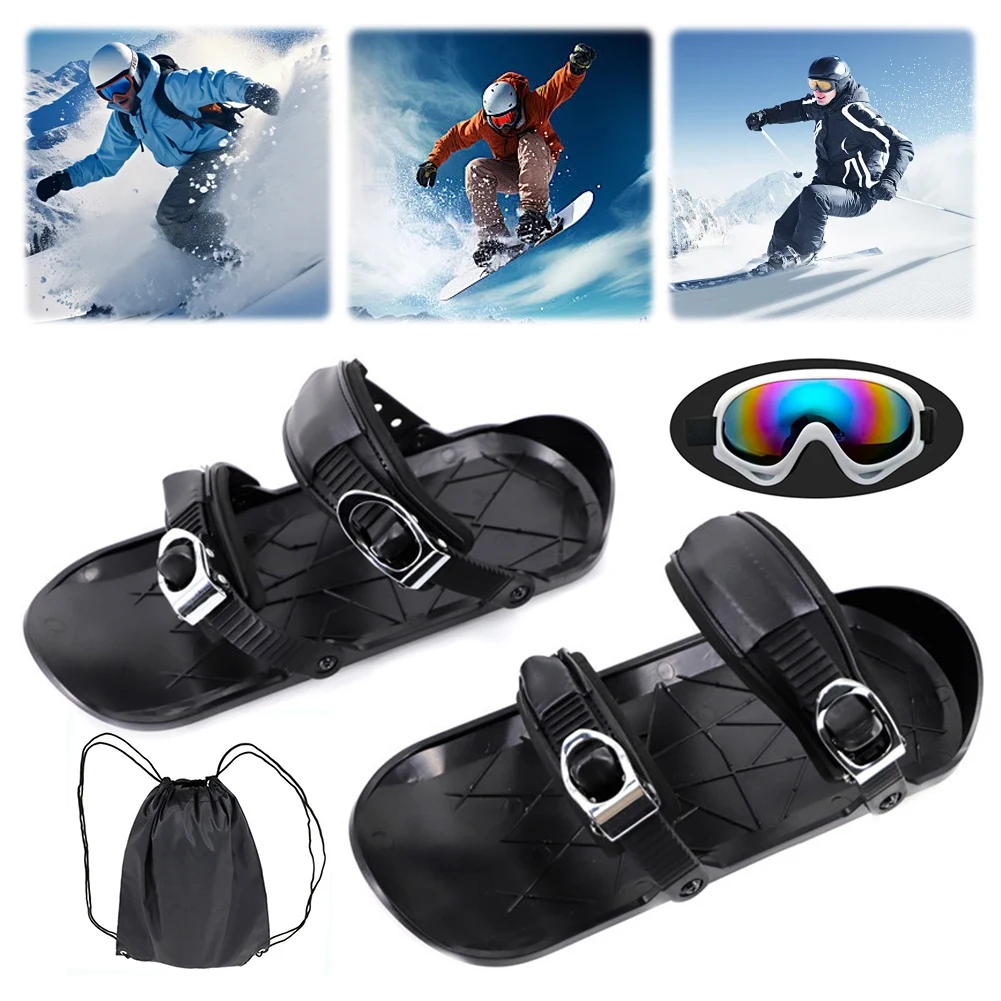 Mini Short Ski Skates Adjustable Portable Skiing Shoes Mini Ski Snowblades Snowboarding Shoes for Winter Outdoor Sports