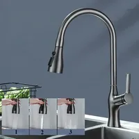 Kitchen Sink Faucet Hot Cold Water Mixer Taps Pull Out 3 Function Stream Sprayer 360 Degree Rotatable Brass Water Tap