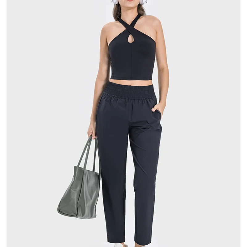 Hsoul Yoga New Loose Fit Yoga Pants for Women High Waist Tummy Control Running Fitness Ice Silk Sports Long Pants