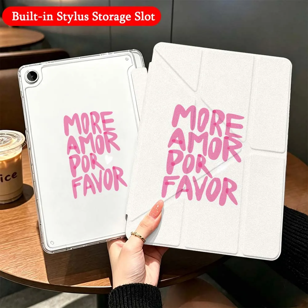 Black White Letter Print For Samsung Galaxy Tab A9 A8 A11 S6 S7 S8 S9 S10 FE Plus Lite Transparent Y-Shaped Folding Tablet Case