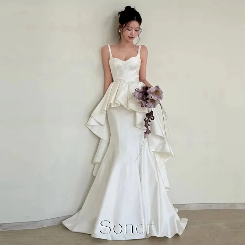Sondr 2026 Elegant Ivory Mermaid Wedding Photo Shoot Dresses Long Tiered Korea Bridal Gown Corset 웨딩드레스 Customized