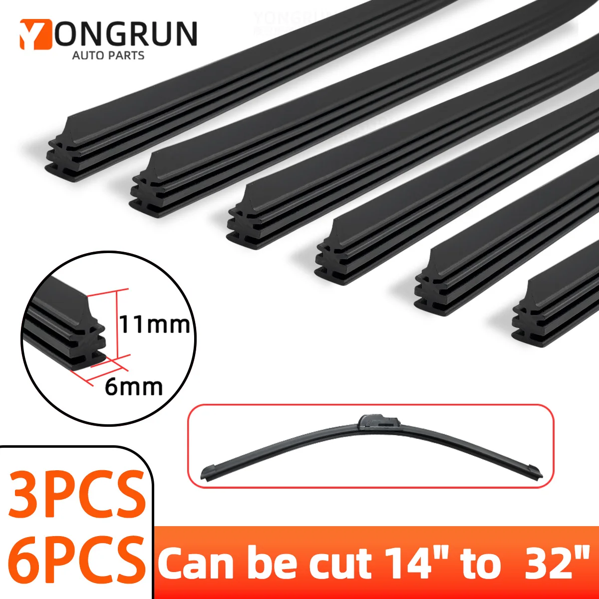 YONGRUN 3/6PCS Wischer Gummi Streifen Auto Scheibenwischer Gummi Streifen Ersatzteile 14 "16" 17 "18" 19" 20 "21" 22 "24" 26 "28" 30 "32"
