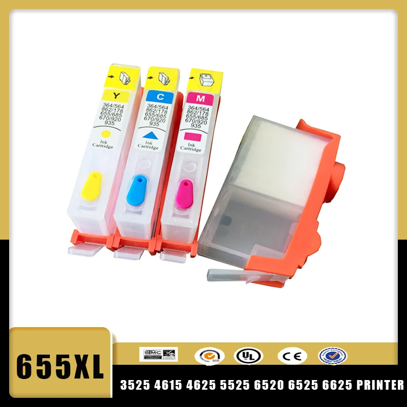 

For HP 655 655XL Refillable Ink Cartridge With Permanent Chip For HP655 Deskjet 3525 5525 4615 4625 4525 6520 6525 6625 Printers