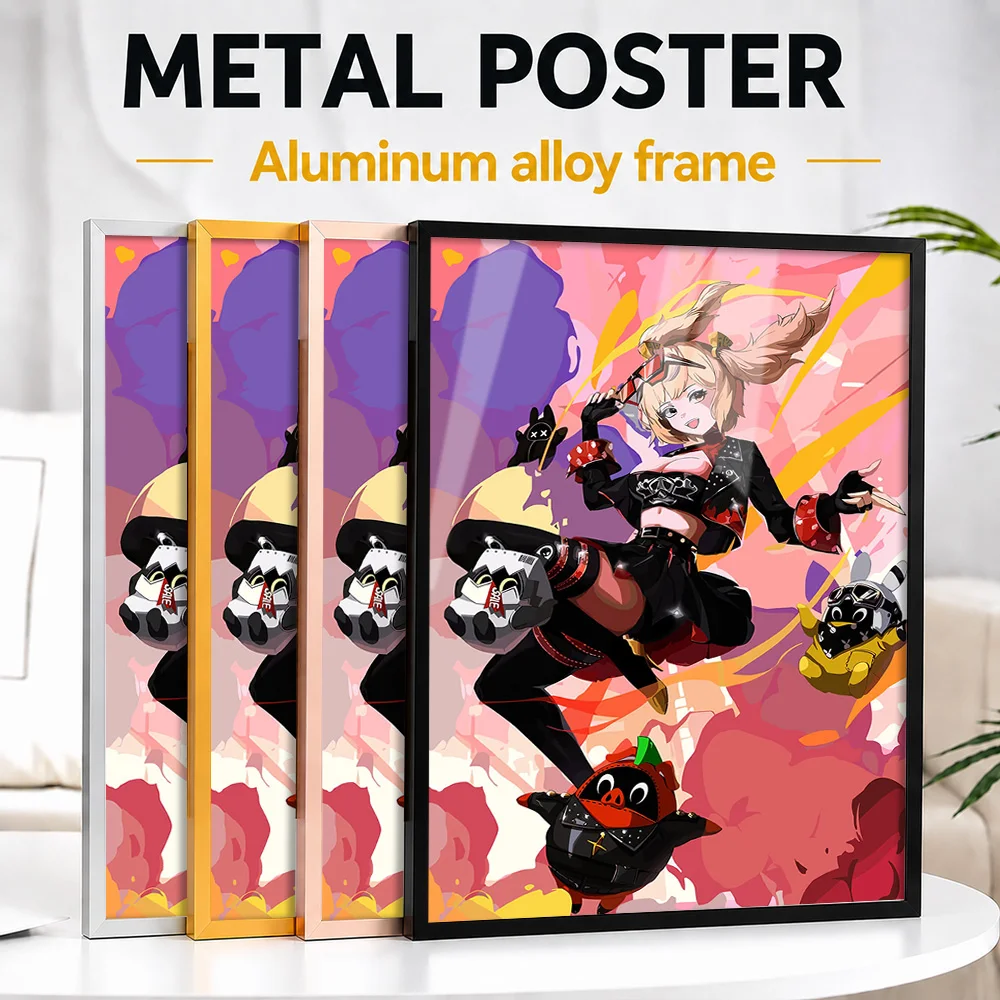 Anime Girl With Plush Toys Framed Metal Print Customized Hero Tribute Wall Art A Unique Gift For Players To Display In Game Room