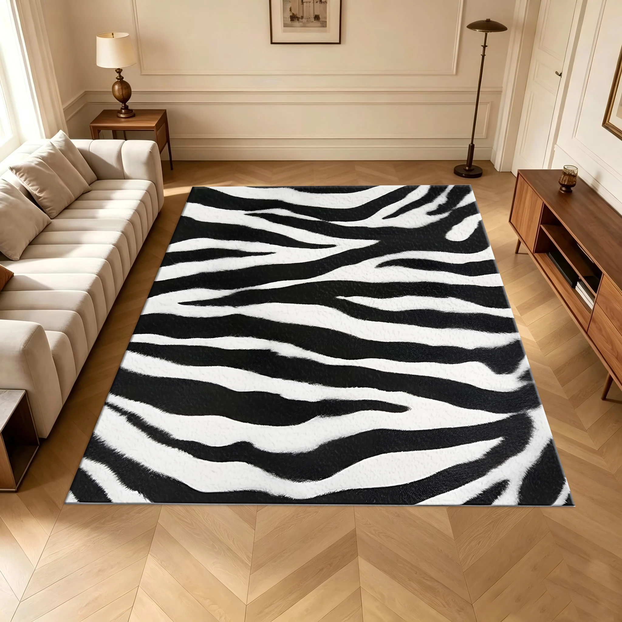 Classic Black and White Zebra Stripe Print Carpet Animal Skin Rug Home Carpet