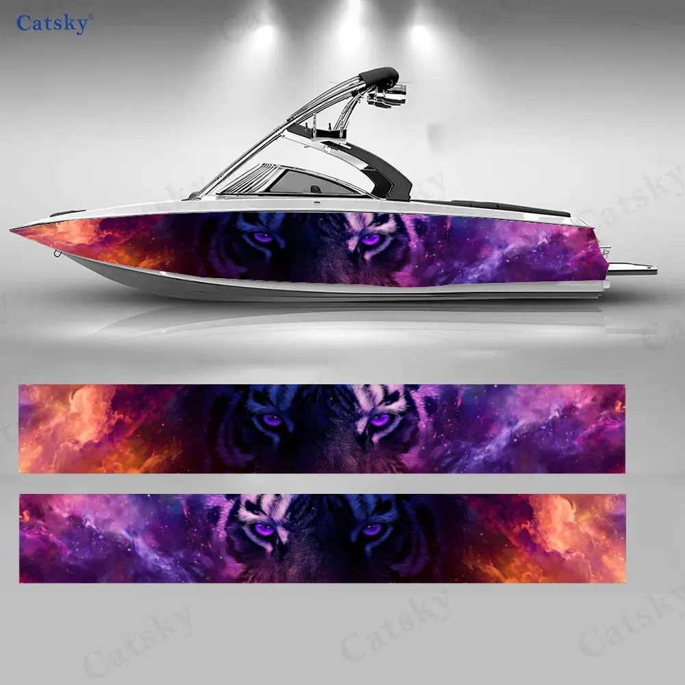 Purple eyed tiger Boat Stickers, PVC Waterproof Durable Vinyl Wrap Decals for Fishing Boats, Durable and Stylish Design