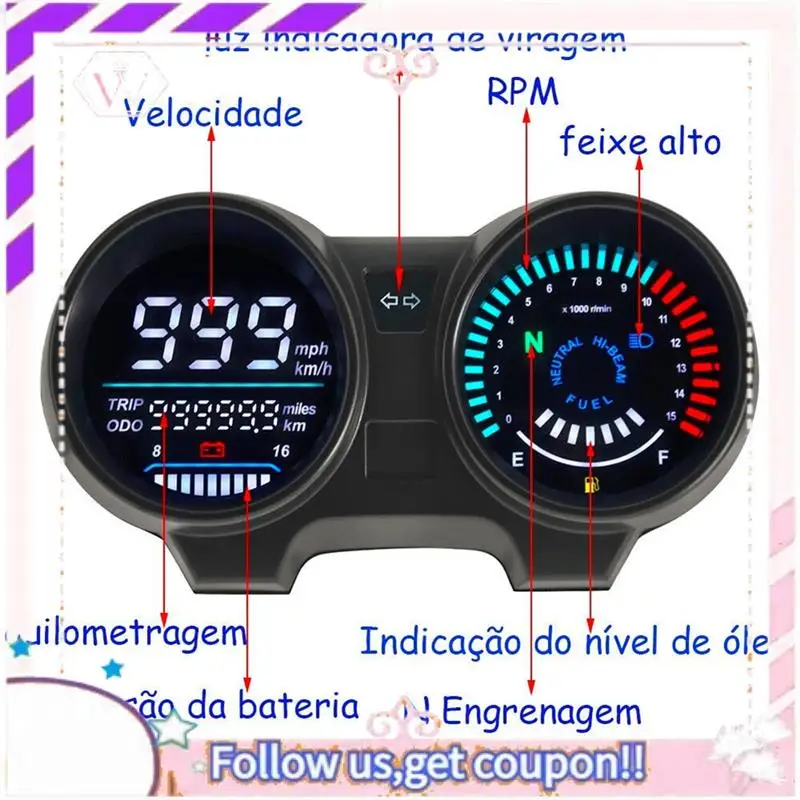 

Portable Motorcycle Speedometer Digital Led Panel Tachometer For Brazilian Titan 150 Honda Cg150 Fan150 2010 2012