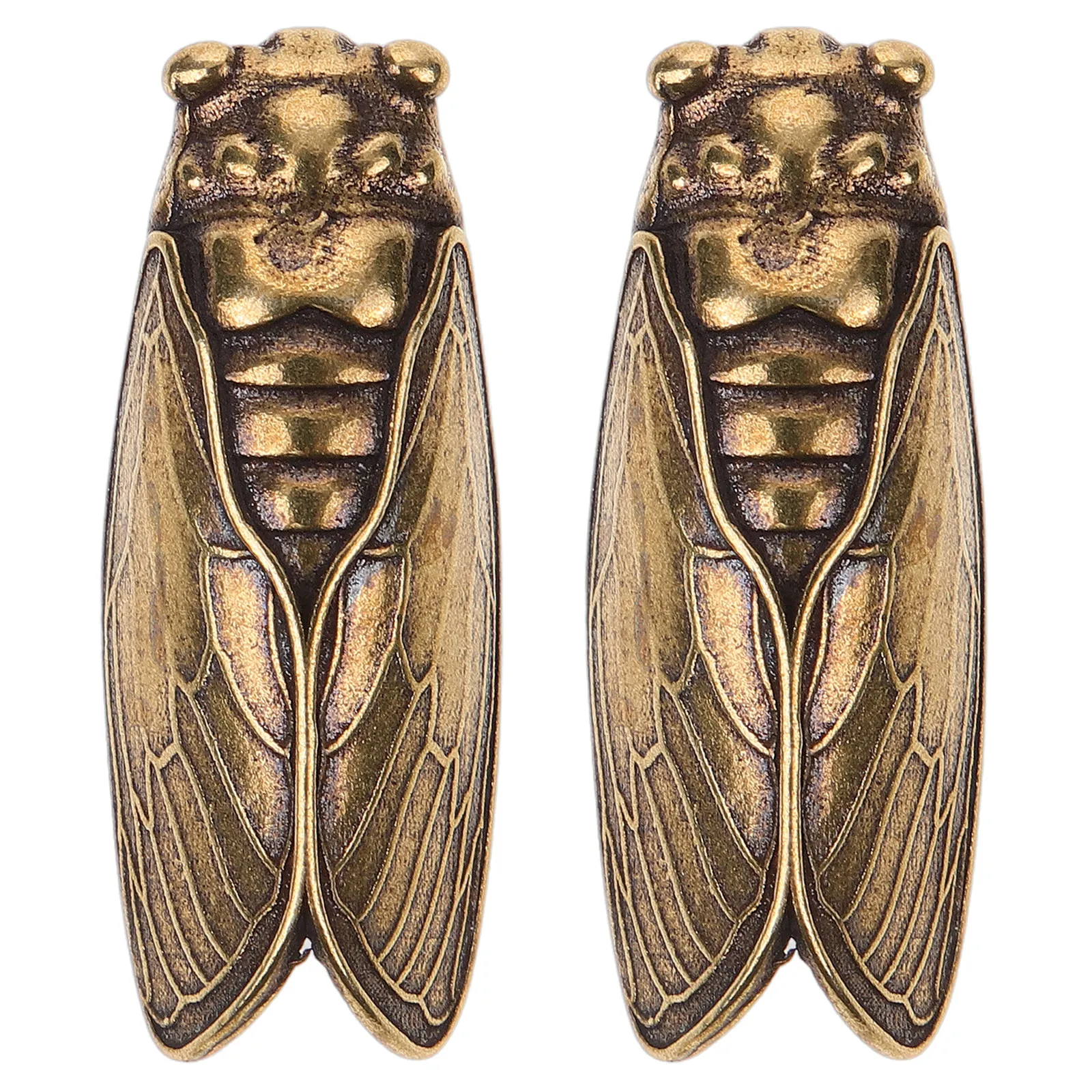 2Pcs Vintage Brass Cicada Desktop Ornaments Retro Insect Statue Small Home Office Table Decoration Insect Table Decor