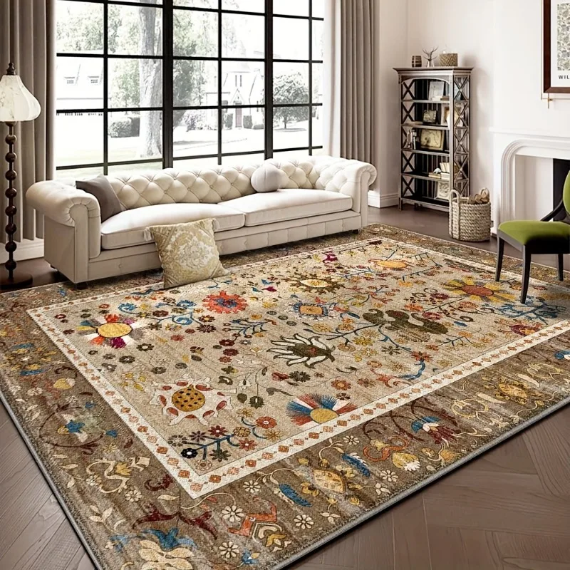 Persian Retro Style Living Room Bedroom Bed Soft Mat Washable Foldable Carpet Entry Door Mat Suitable for Living Room, Bedroom