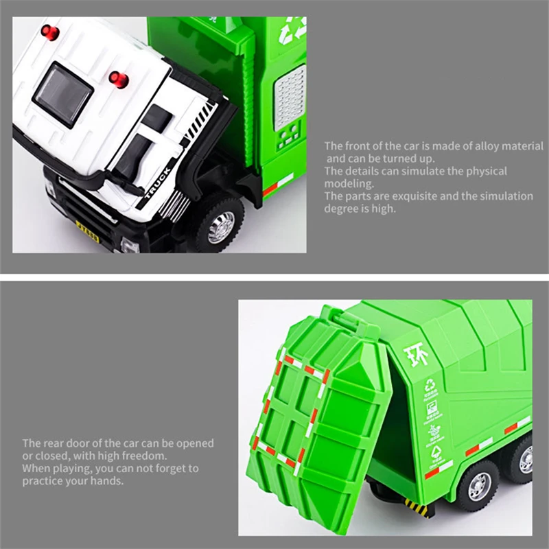 1/32 City Garbage Truck Car Model Diecast Metal Garbage Sorting Sanitation Vehicle Car Model Sound and Light Childrens Toys Gift