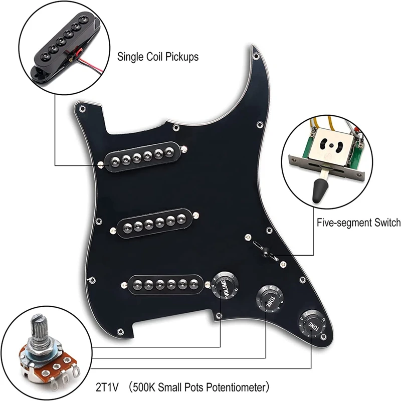 Prewired ST Pickguard SSS 3 Single Coil Pickups Adjustable Screws Accessories For Fender Standard Stratocaster ,Black