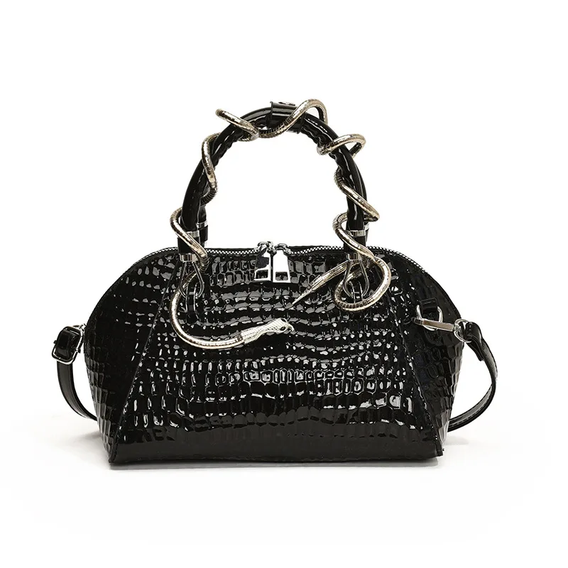 Designer Luxury Bags For Women Crocodile Pattern Top-handle Shell Bag With Snake Hardware Wild Shoulder Crossbody Handbags