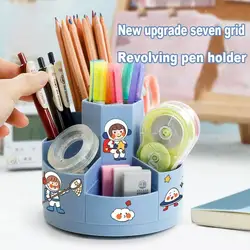 360°Rotatable Pen Holder Large Capacity Desk Stationery Storage Box 9-Grid Organizer Home School Office Accesories Pen Stand