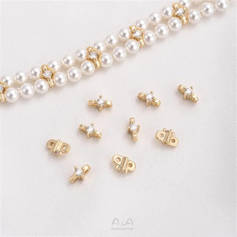 Accesorio de partición de cuentas de mijo de doble fila recubierto de oro de 14K, partición de doble agujero, Material de joyería de pulsera de cuentas hecho a mano DIY