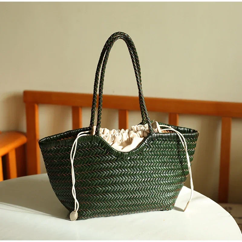 Rattan-Geflecht-Shopper-Korb-Tragetasche für Damen, französische Vintage-Handgewebte Schultertasche, große Strand- und Urlaubshandtasche – Detail 17
