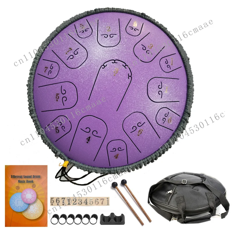 14 Inch 15-Tone Carbon Steel Tongue Drum Hand Pan Drums with Drumsticks Percussion Musical Instruments