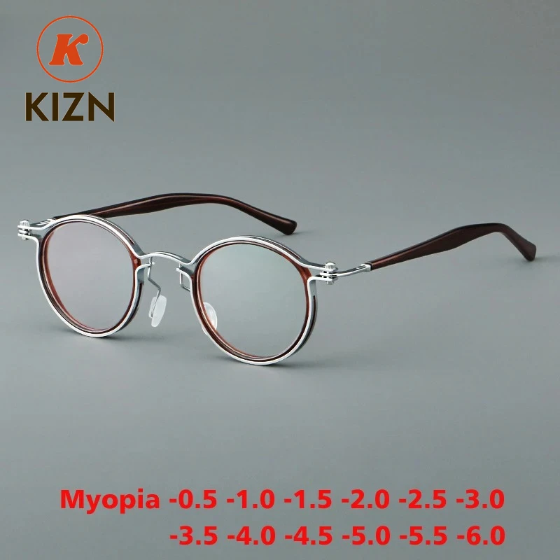 

KIZN 2025 NEW Acetate Myopia Adult Glasses Round Vintage TR Metal Frames Men Woman Prescription Custom Eyewear -0.5 TO -6.0