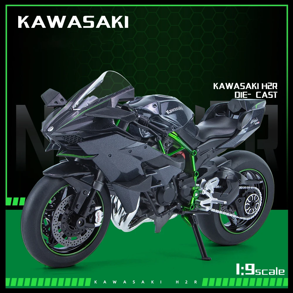 Kawasaki H2R Ninja Motocicleta Modelo, 1:9, Liga Simulação, Amortecedores, Coleção de som e luz, Toy Car Presente