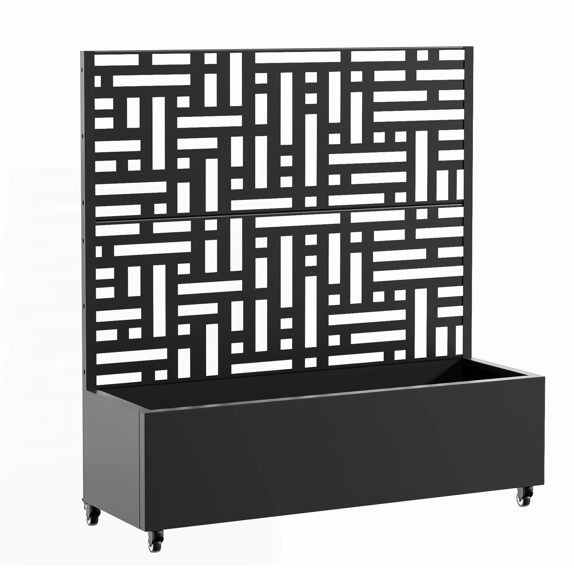 4 ft. H x 4 ft. W Metal Planter Box privacy screen Garden Bed with Trellis and Wheels - Black