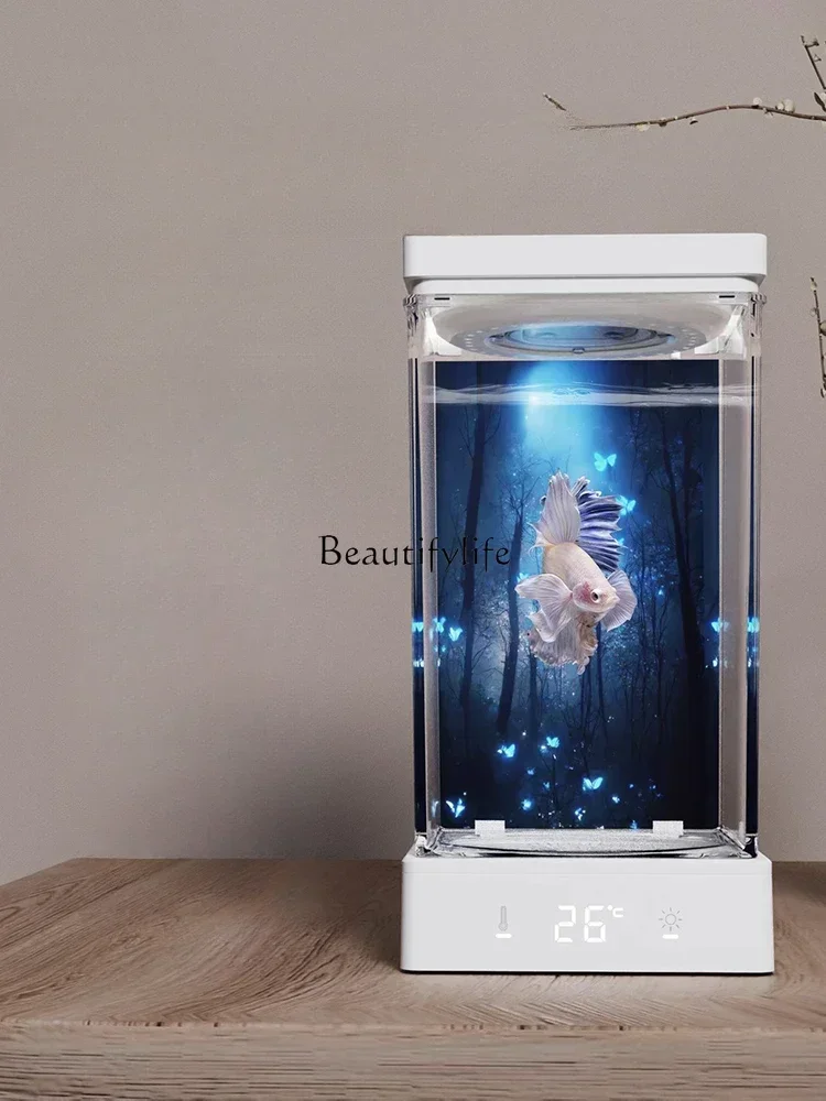 

LD33Douyu Special Cylinder Desktop Mini Small Fish Tank Ecological Self-Circulation Desk Creative Landscape