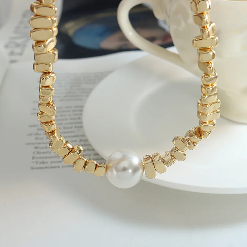 Stainless Steel Handmade Beaded Necklace For Women Gold Silver Color Women\'s Short Necklace Choker With Imitation Pearl Pendant