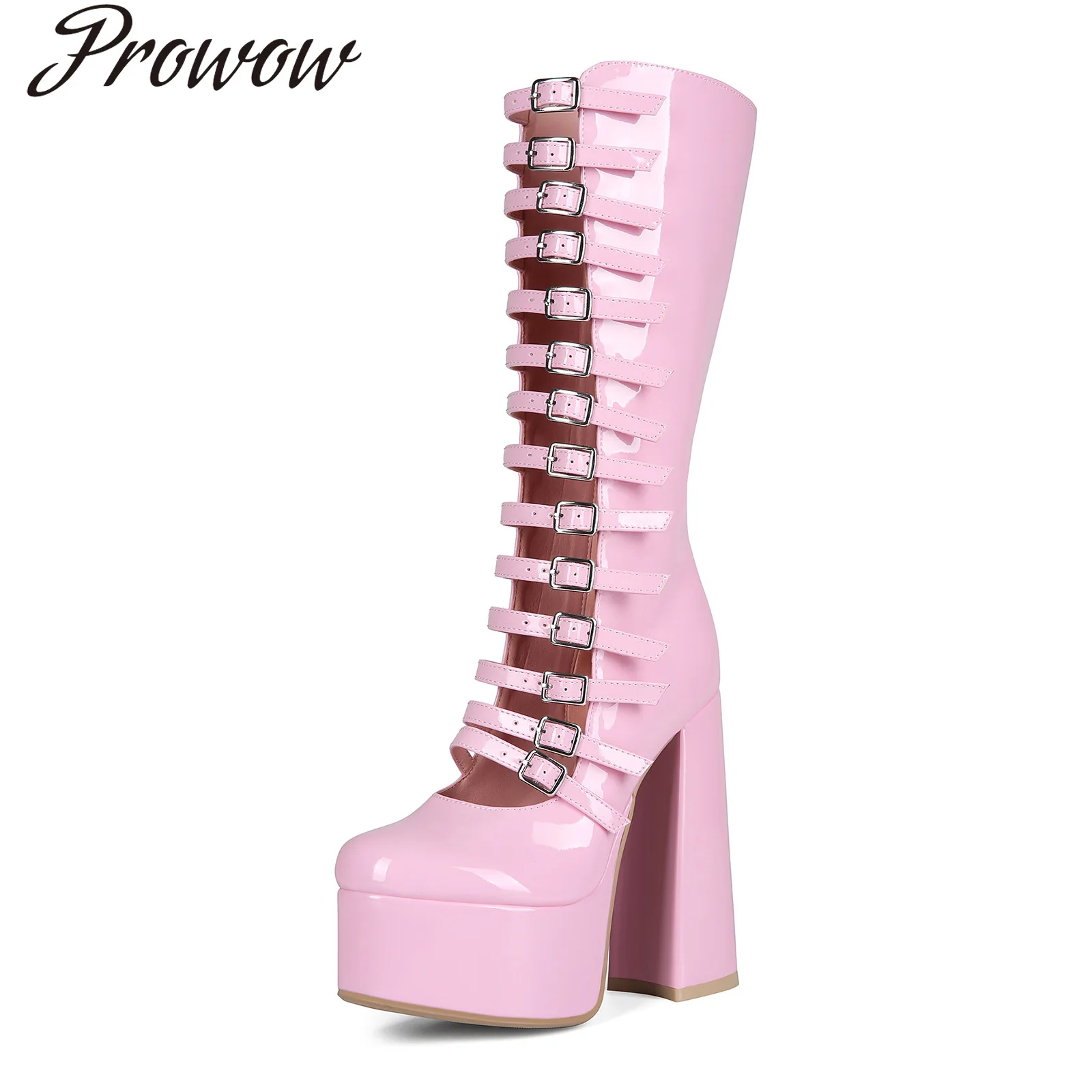 

Хэллоуин, непромокаемые ботинки на высоком каблуке с пряжкой и ремешком на платформе, крутые сапоги до колена, женская обувь Zapatos Mujer