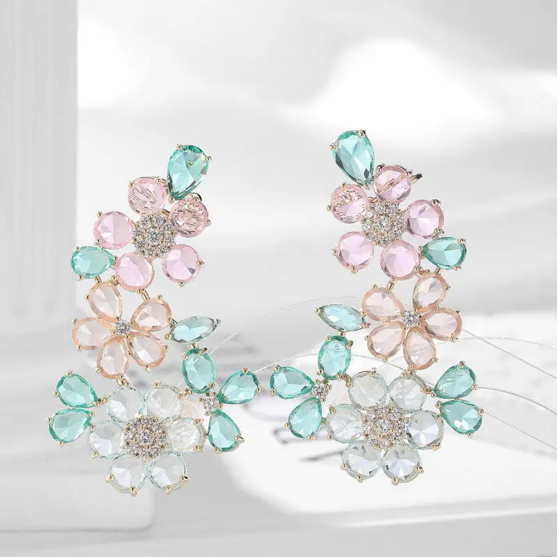 

Bilincolor Fashion Pink and Blue Flowers Earring with Clip for Women
