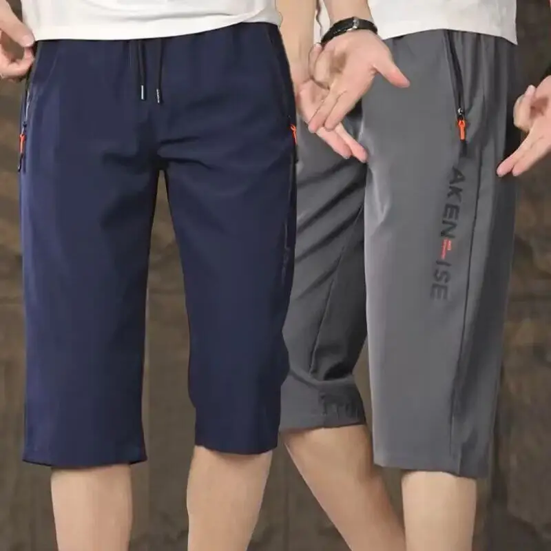 

Ice Silk Men's Shorts Quick Dry Casual Beach Pants mid Waist Seven-Foot Length Breathable Lightweight Running Sportswear
