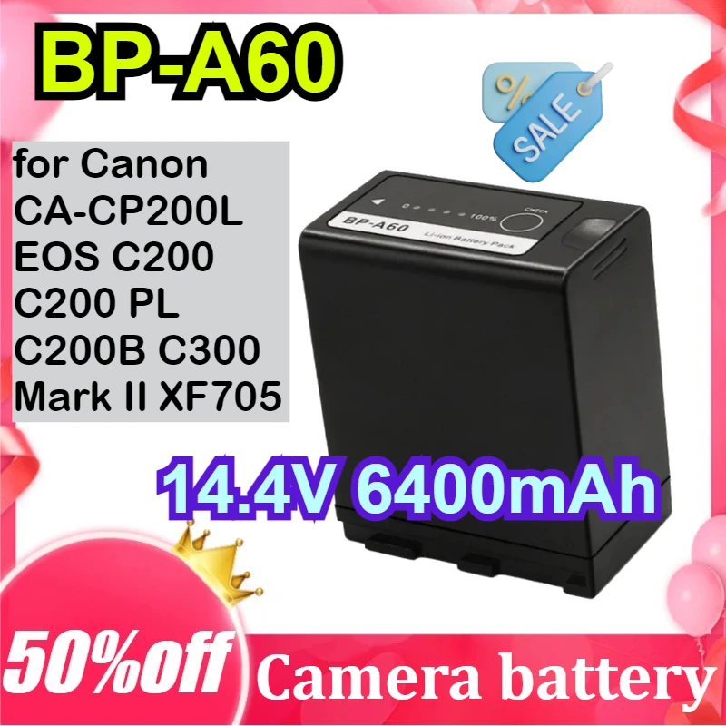 

BP-A60 14.4V 6400mAh Camera Battery for Canon CA-CP200L EOS C200 C200 PL C200B C300 Mark II XF705 Replacement Battery