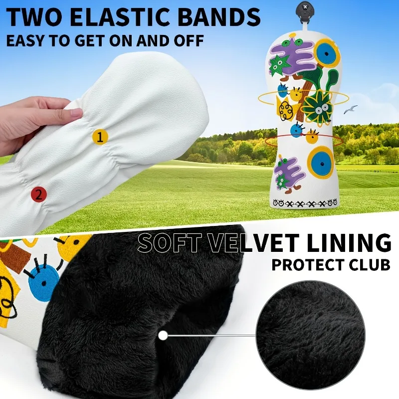 Golf Club Head Cover with Fresh White Abstract Graffiti Design | Durable Protective Equipment, PU Material, Golf Accessories image 6