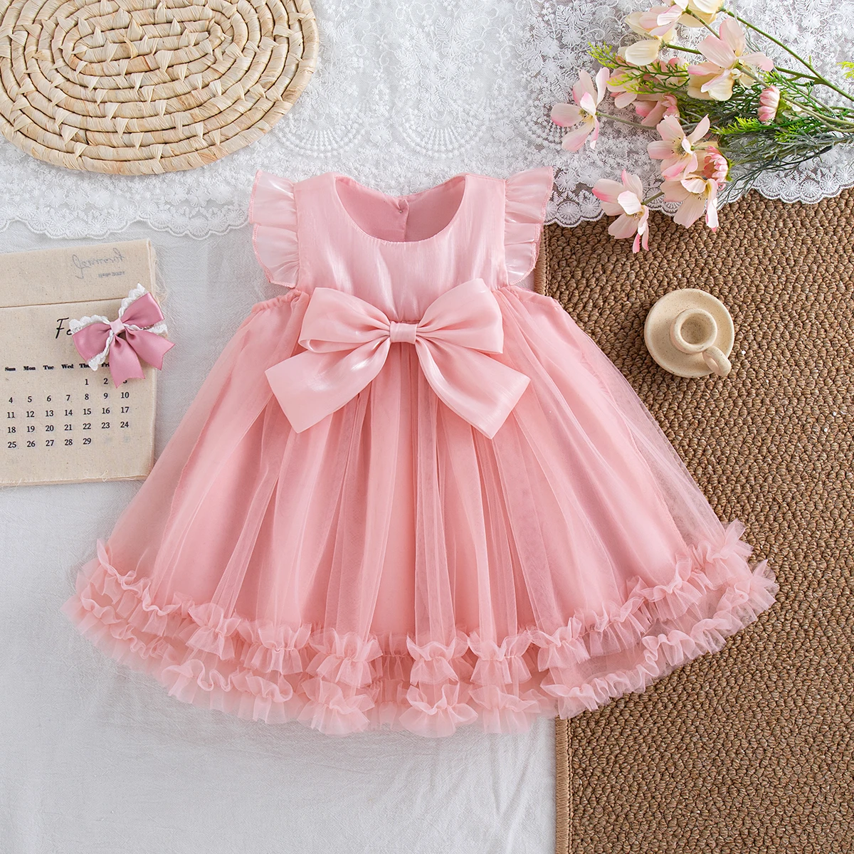 Baby Girl Dress Summer Bow-Tie Tulle Sleeveless Girl Dress Adorable Wedding Flower Girl Outfit Baby Girl Clothes