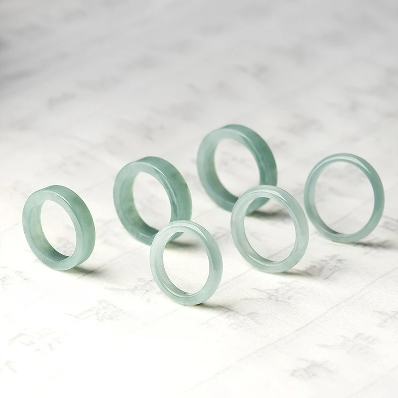 

Natural A+ Jade Light Blue Water Ring Ice Jadeite Flat Ring Fashion Simple Personalized Men and Women Couples Holiday Party Gift