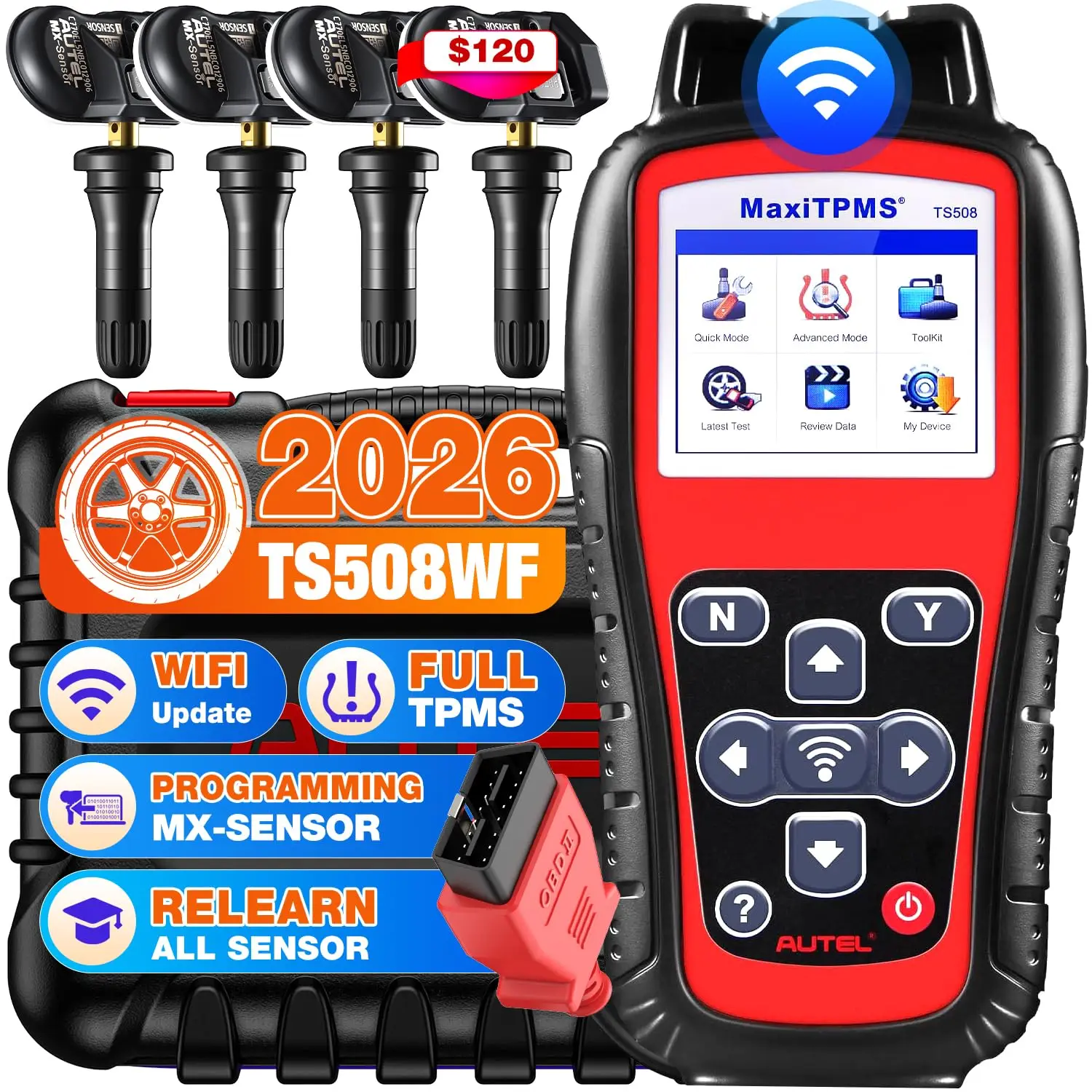 Autel MaxiTPMS TS508WF WiFi Wireless Code Reader TPMS Programming Diagnostic Tools TPMS System Health Check Program MX-sensor