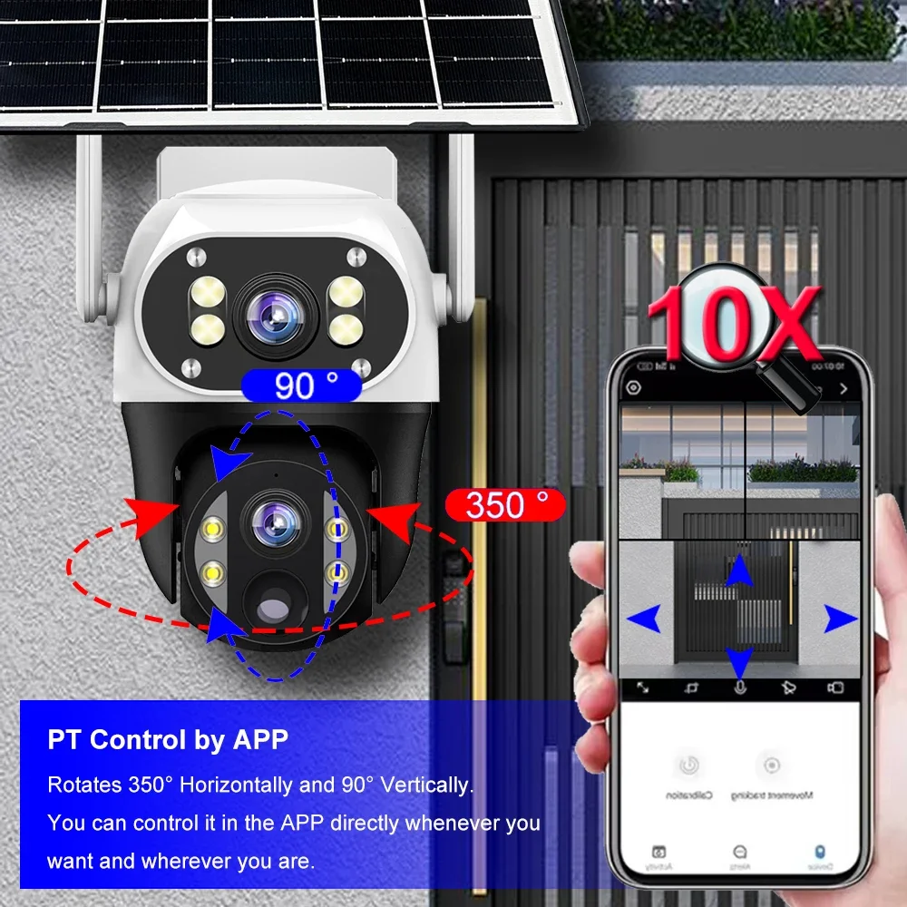 12MP HD Solar Camera Outdoor Waterproof Wifi PTZ IP Camera PIR Human Tracking Two-way audio Smart Security Monitor V380Pro APP