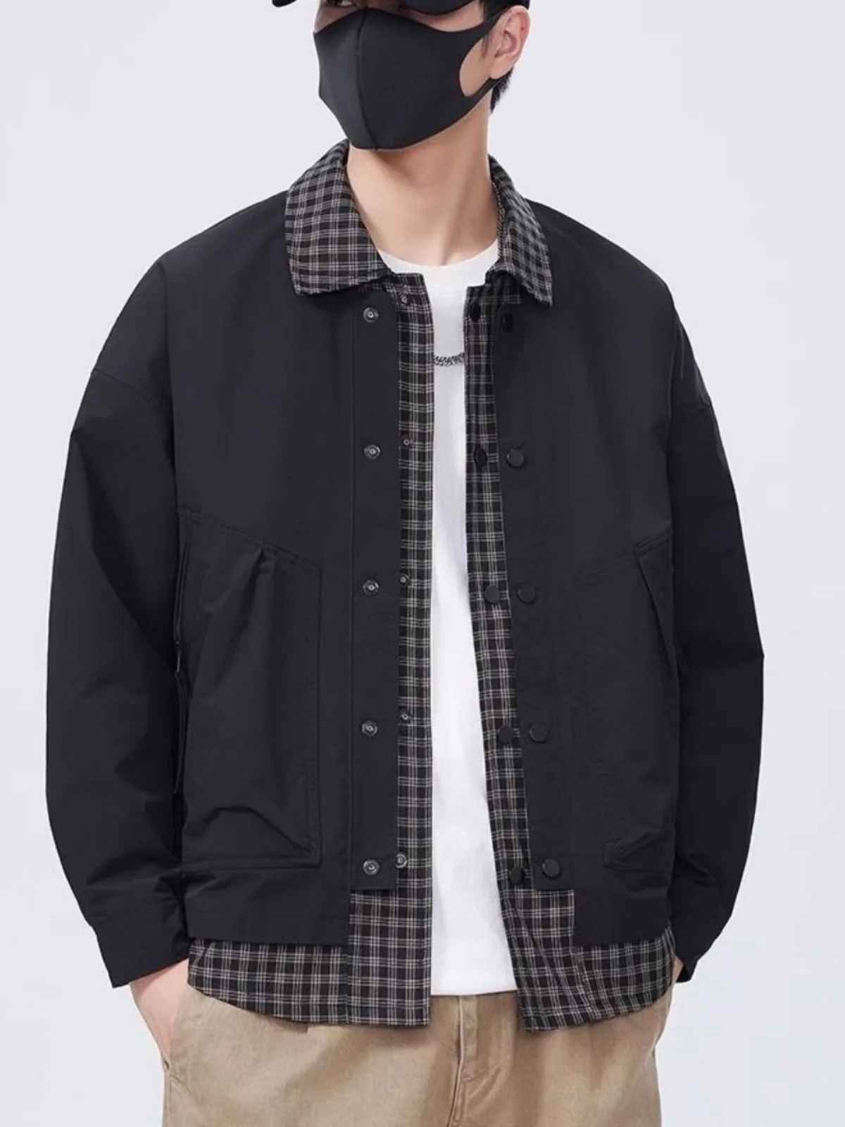 

Trendy Workwear Jaet for Men Spring Autumn Stand Fit Long Sve Windproof Polyester Outerwear with Zipper And kets