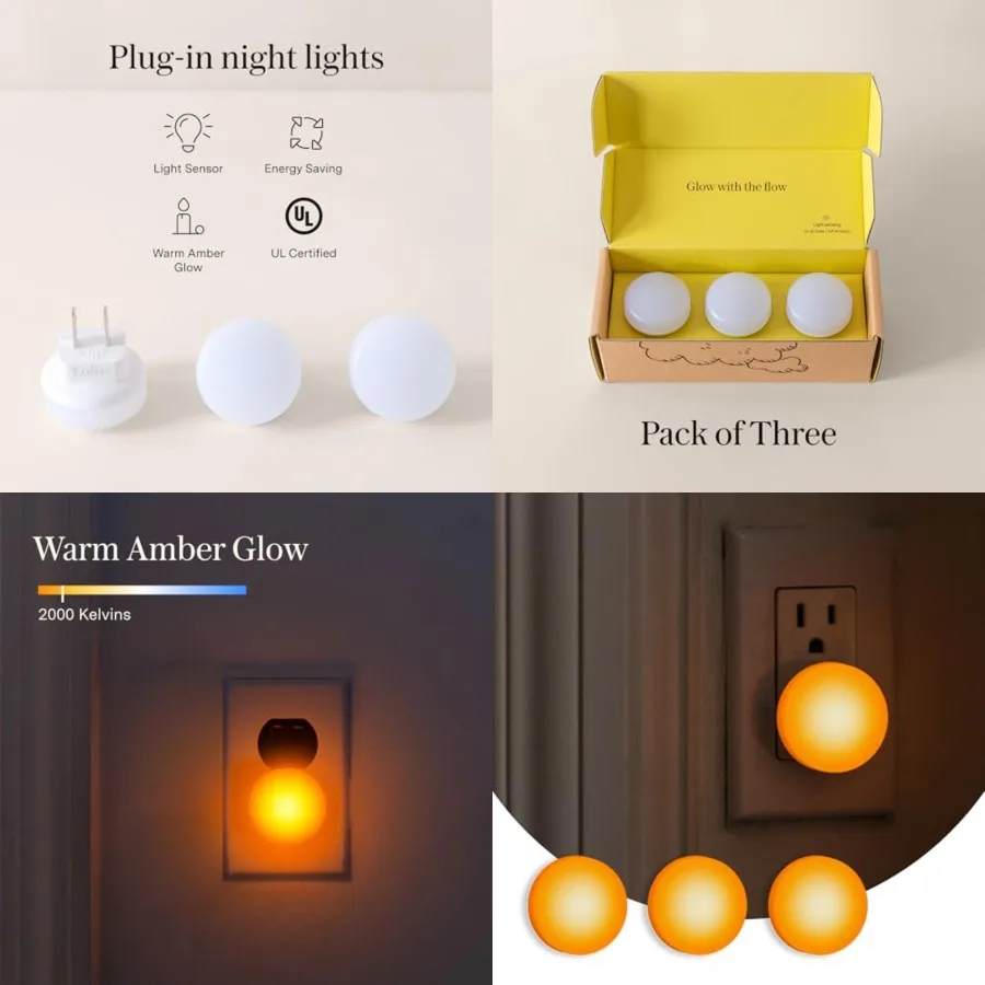 

Night Lights Plug into Wall - 0.5W Plug in Night Light - Glow, Wall Light Sensing Dusk to Dawn - 2000K, UL Certified - Nightlig