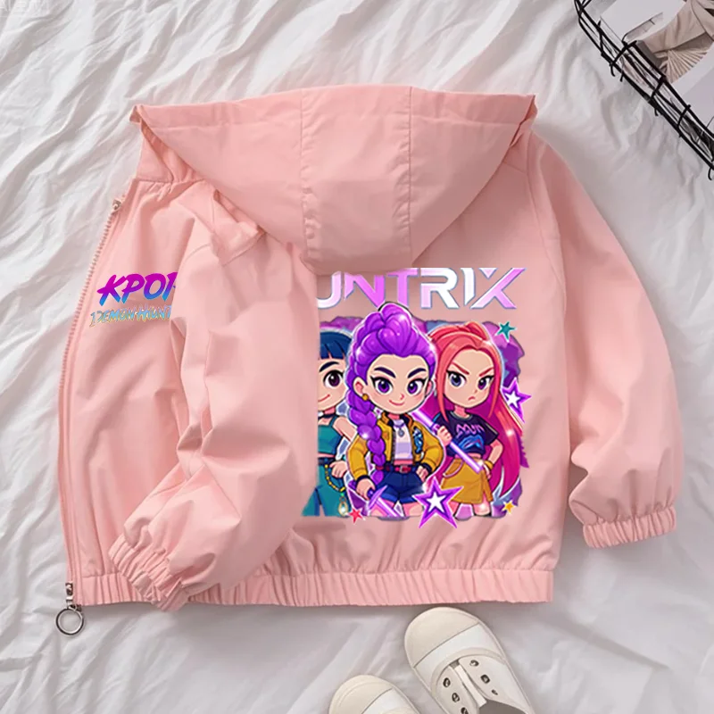KPop Demon Hunters Jacket Spring Autumn Trend Coats Girls Windbreaker Hooded Harajuku Anime Figure Jacket Kids Birthday Gifts. ของขวัญวันเกิด