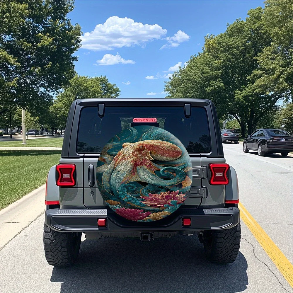 Cubierta protectora de neumáticos con diseño de tentáculo de pulpo vibrante, apta para SUV, camiones, furgonetas, vehículos recreativos, neumáticos de coche resistentes a los arañazos y a los rayos UV