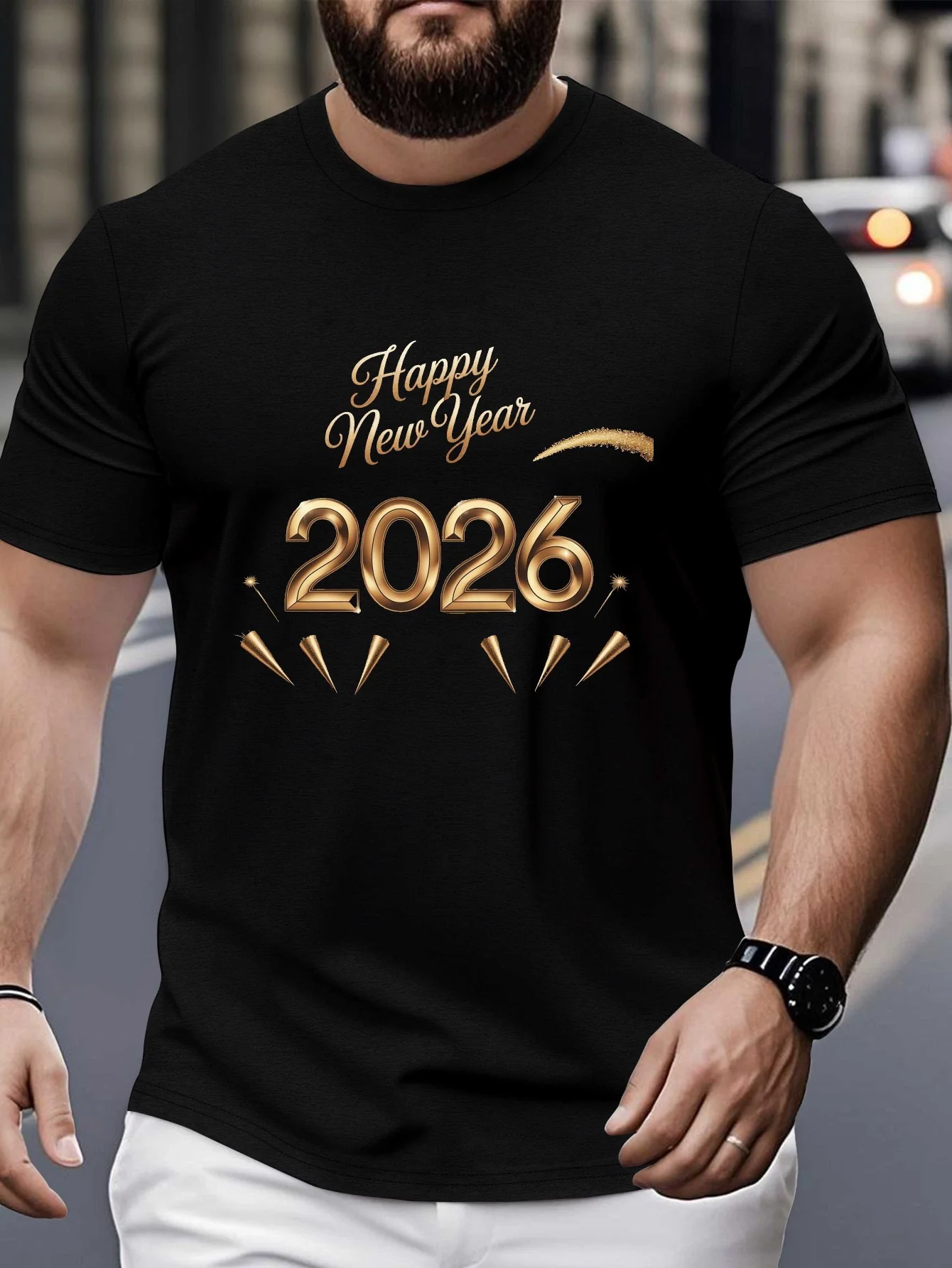 

2026 Plus Size NYE T-Shirt - Black & Golden 2026 Print, Casual Short Sleeve Celebration Tee