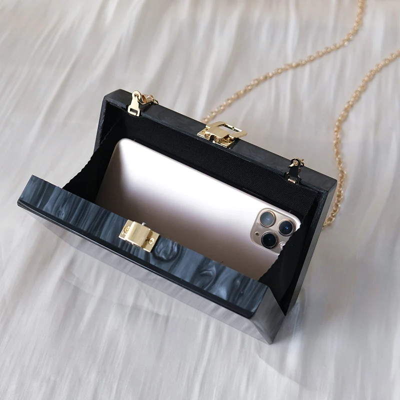 New Trendy Handbag Fashion Women Bags Black Solid Acrylic Luxury Party Evening Bag Woman Wedding Cute Vintage Box Clutch Purse