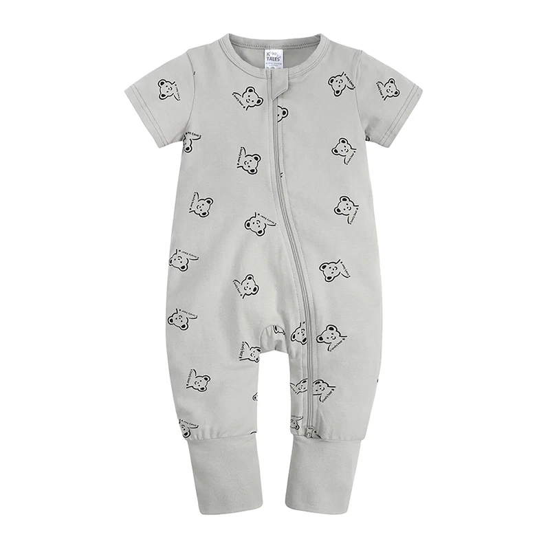 Essentials Kids Tales Sommer Kleinkind Jungen Kleidung Baby Mädchen Schlafanzug Reißverschluss Strampler Baumwolle O-Ausschnitt Kurzarm Body 3-24M – Detail 5