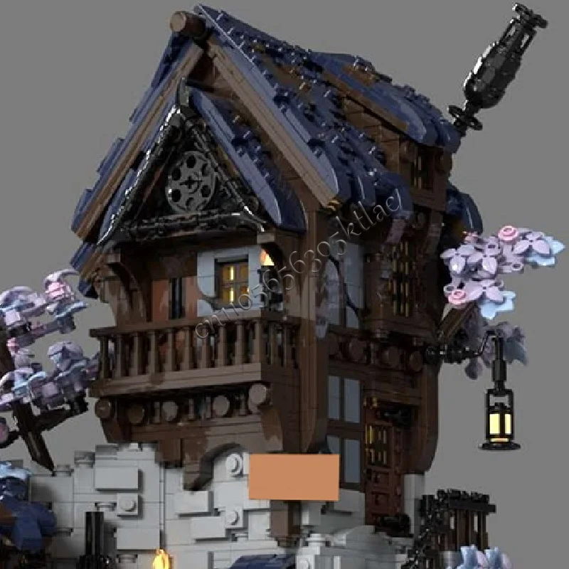 2626개 조각 워터밀 중세 판타지 디스플레이 시리즈 모듈형 창의적 거리 풍경 MOC 모델 맞춤형 어린이 DIY 퍼즐 장난감 선물