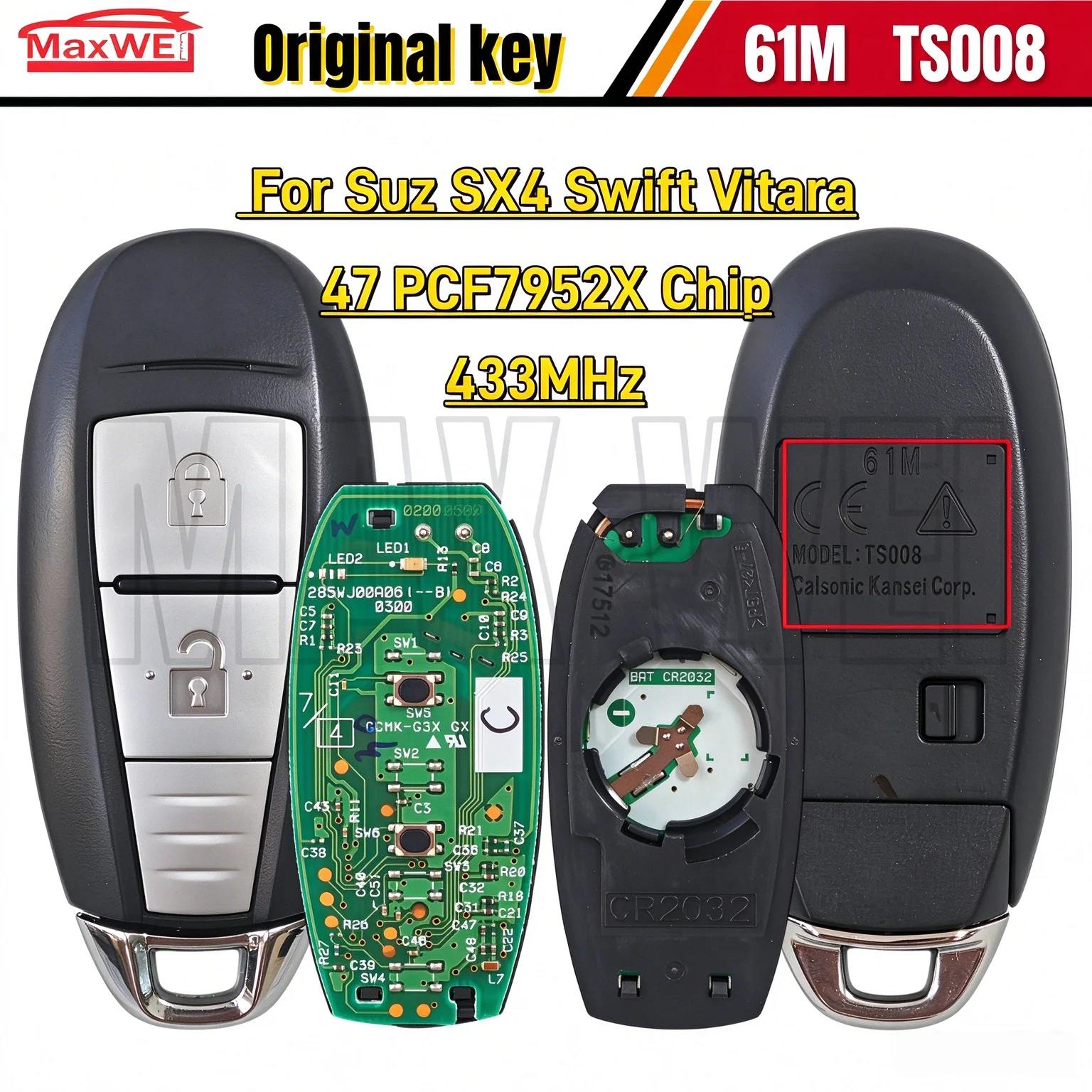 FCC ID:TS008 61M OEM Original Smart Remote Key 433MHz ID47 PCF7952X Chip For Suz SX4 Swift Vitara 2 Buttons