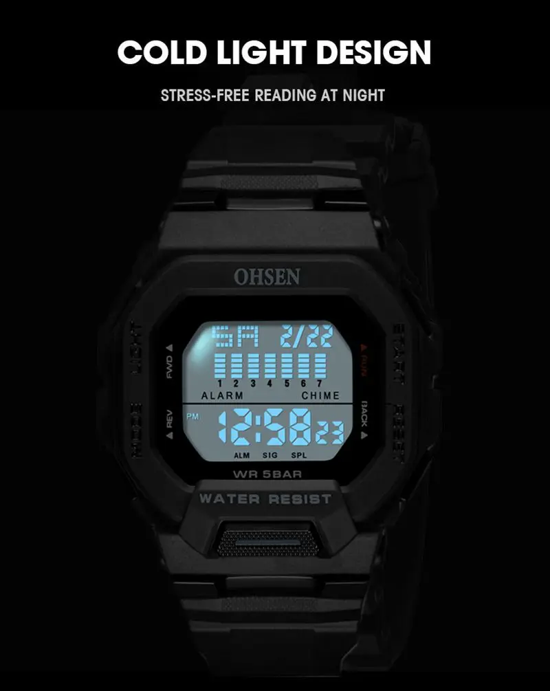 Fashion Digital Men Watch relogio masculino Red Waterproof Outdoor Sport Silicone Watch Army Electronic Wristwatch Reloj Hombre