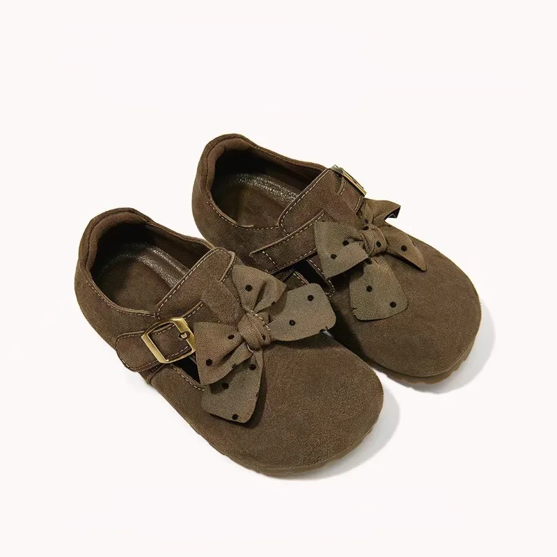 Girls Casual Flats Shoes with Polka Dot Kids Princess Leather Shoes with Lace Bow-knot Children Loafers Spring Autumn New